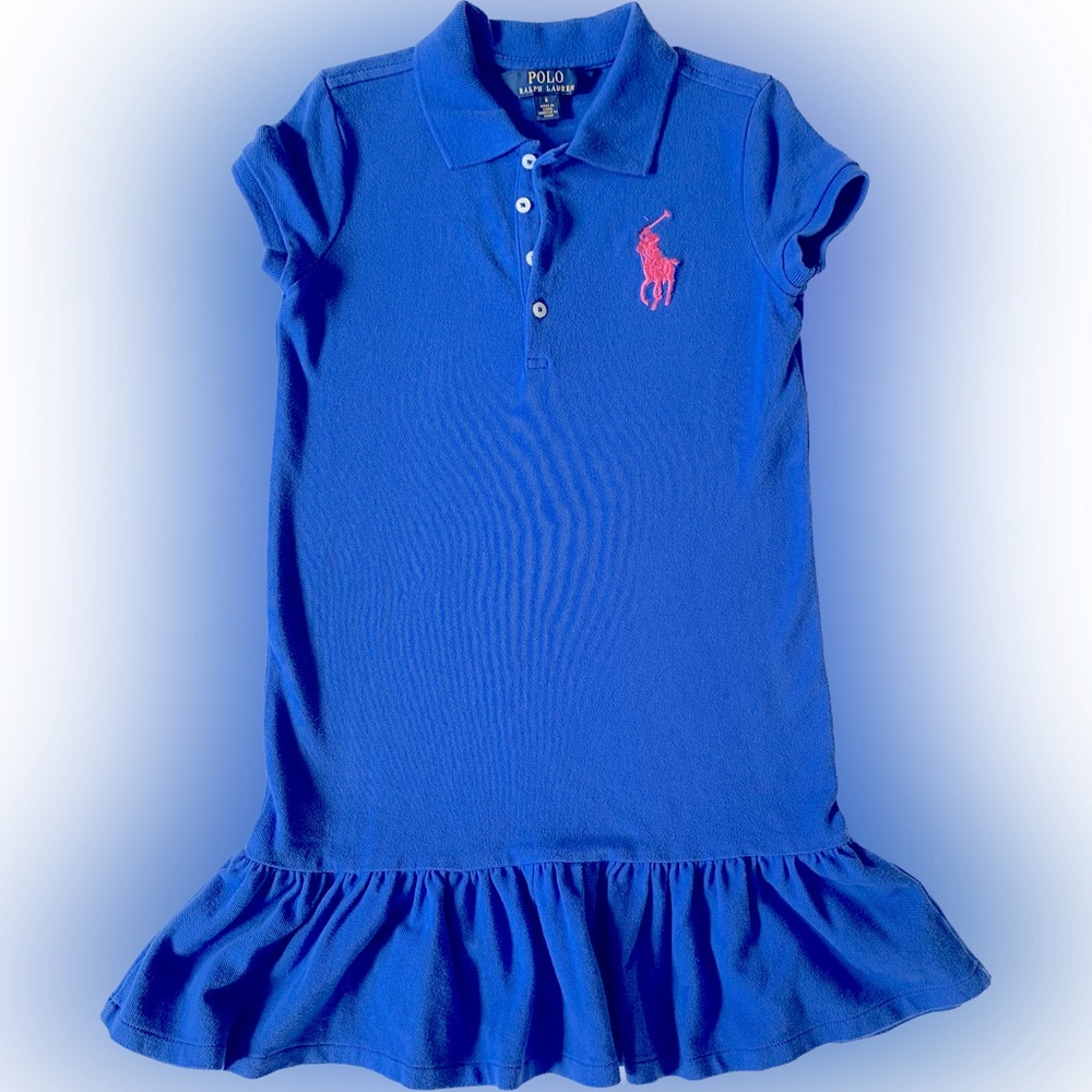 Polo by Ralph Lauren Girls Blue Polo Dress with Pink Logo